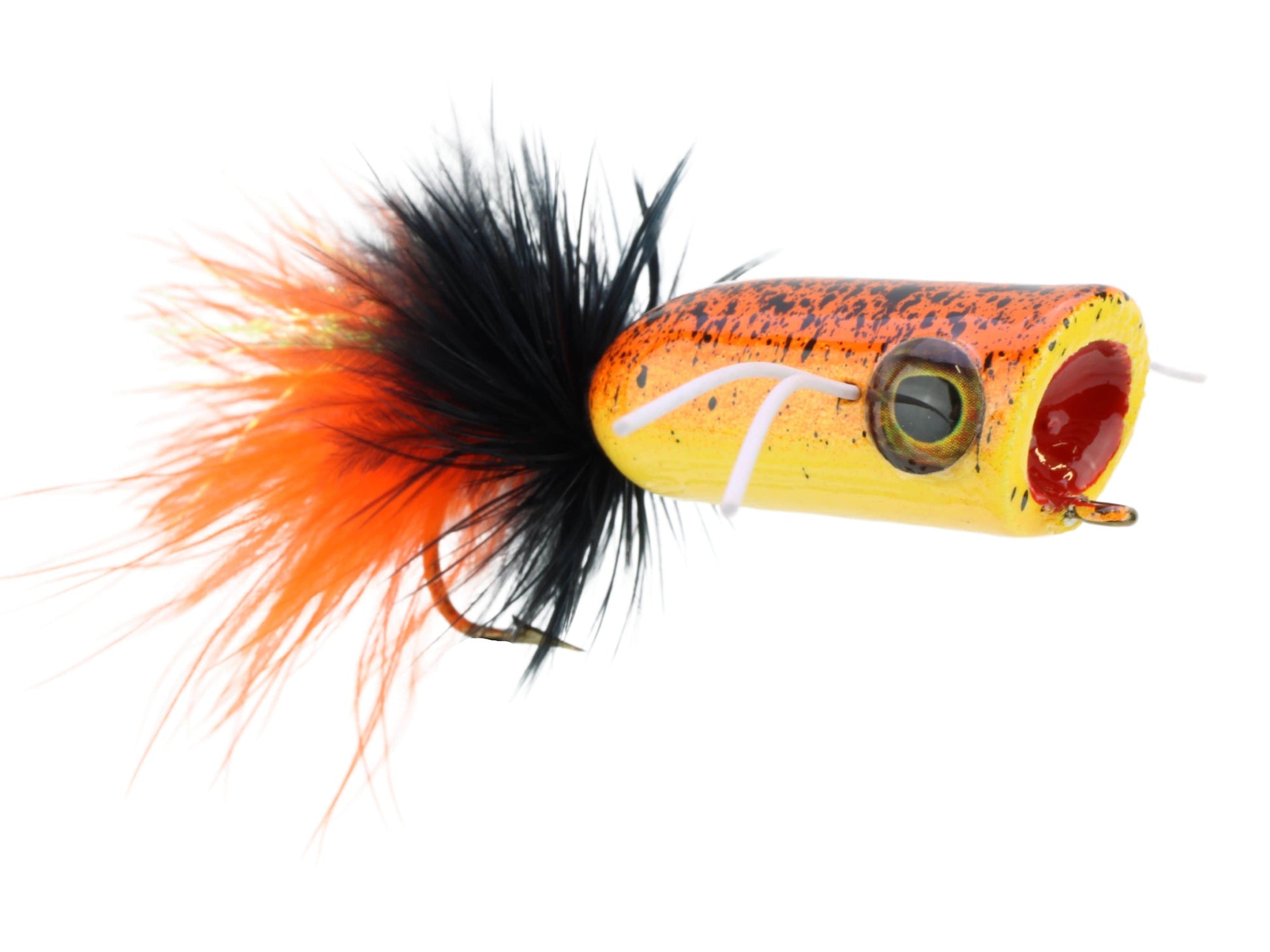 Wild Water Fly Fishing Orange Tiger Mini Bass Popper, Size1/0, Qty. 4-Goodwynn'sGoodwynn's