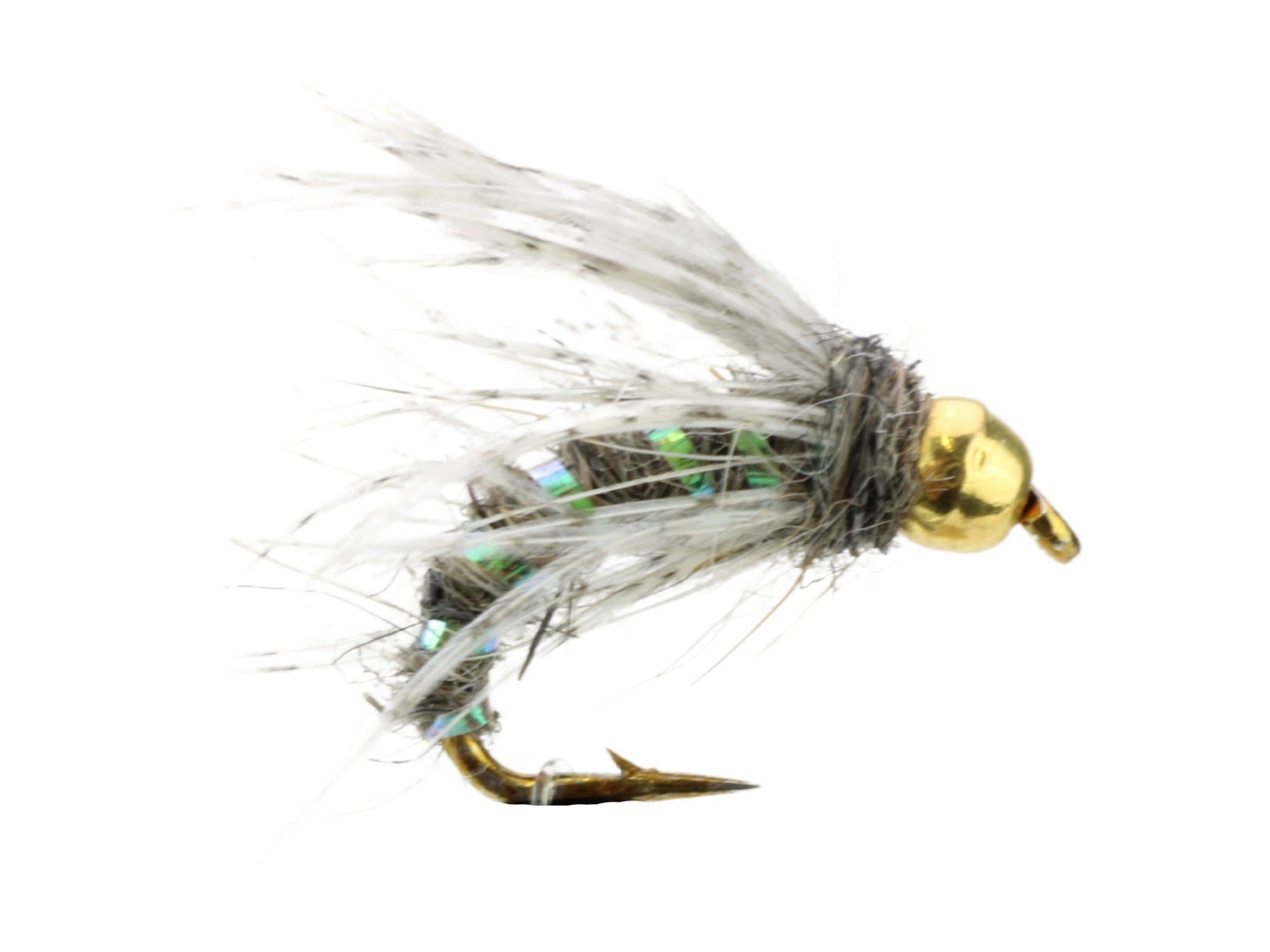 Wild Water Fly Fishing Green Tinsel Gold Ribbed Hare's Ear Nymph with Tungsten Bead Head, Size 12, Qty. 6-Goodwynn'sGoodwynn's