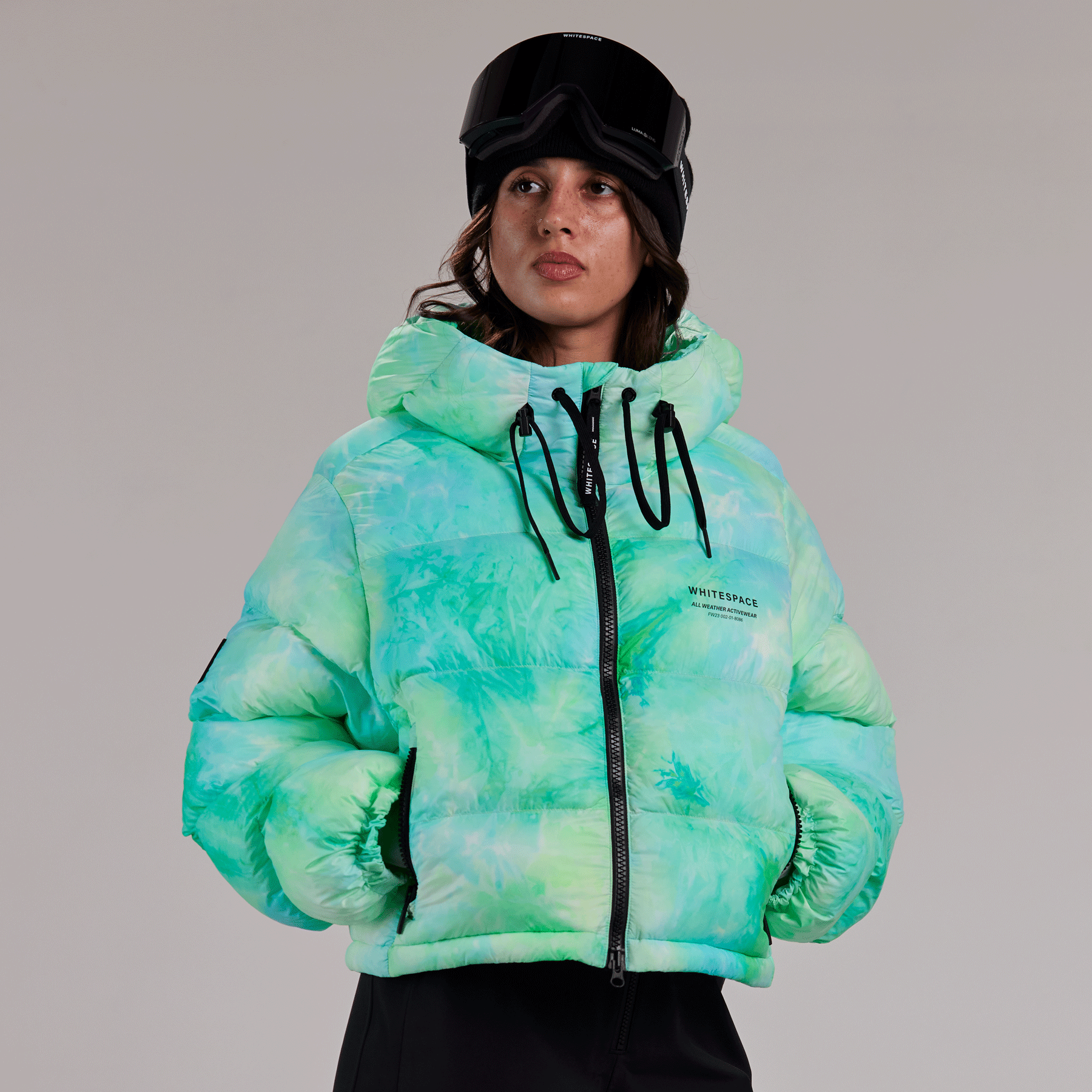 Cropped Puffer Jacket - Green Tie Dye-Goodwynn'sGoodwynn's