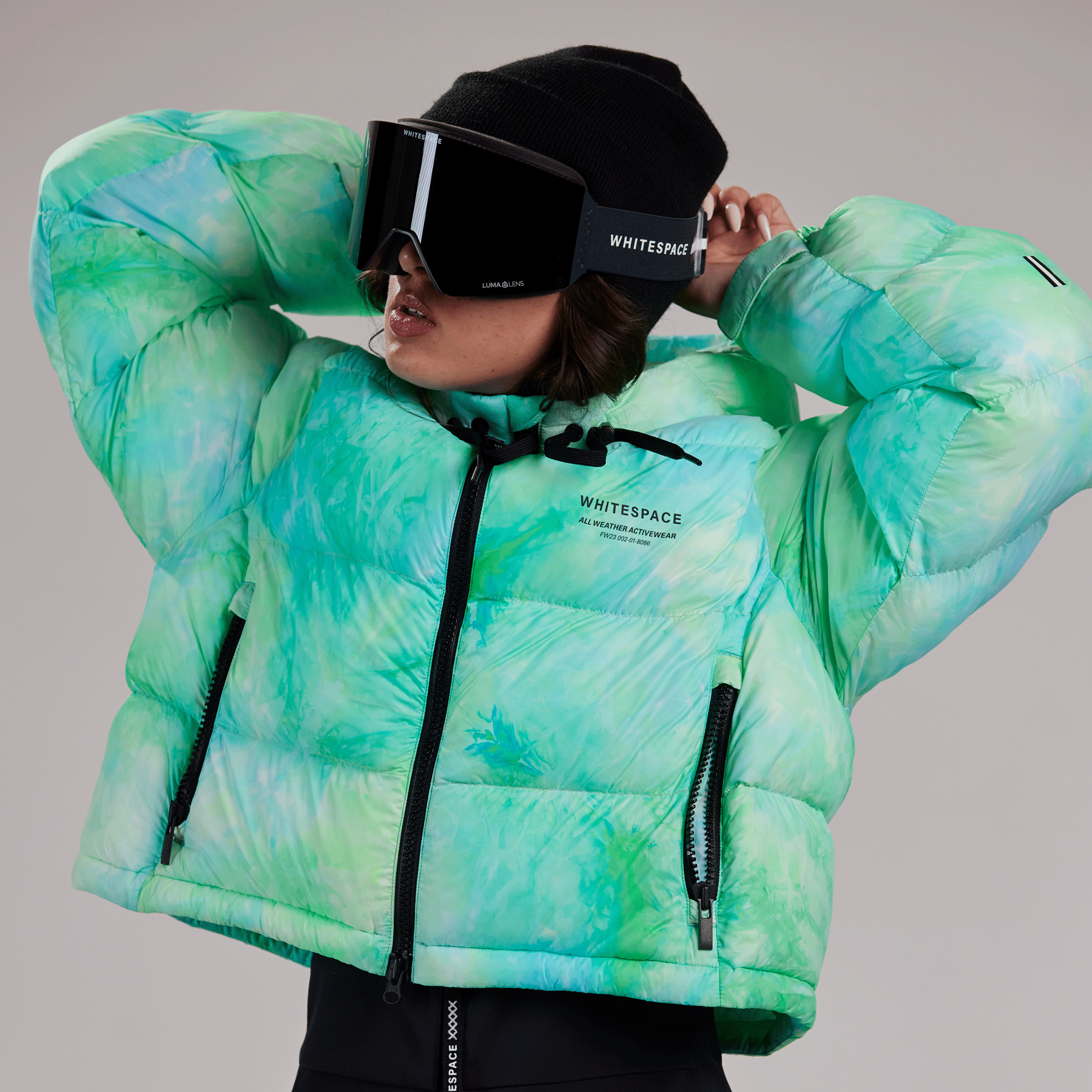 Cropped Puffer Jacket - Green Tie Dye-Goodwynn'sGoodwynn's