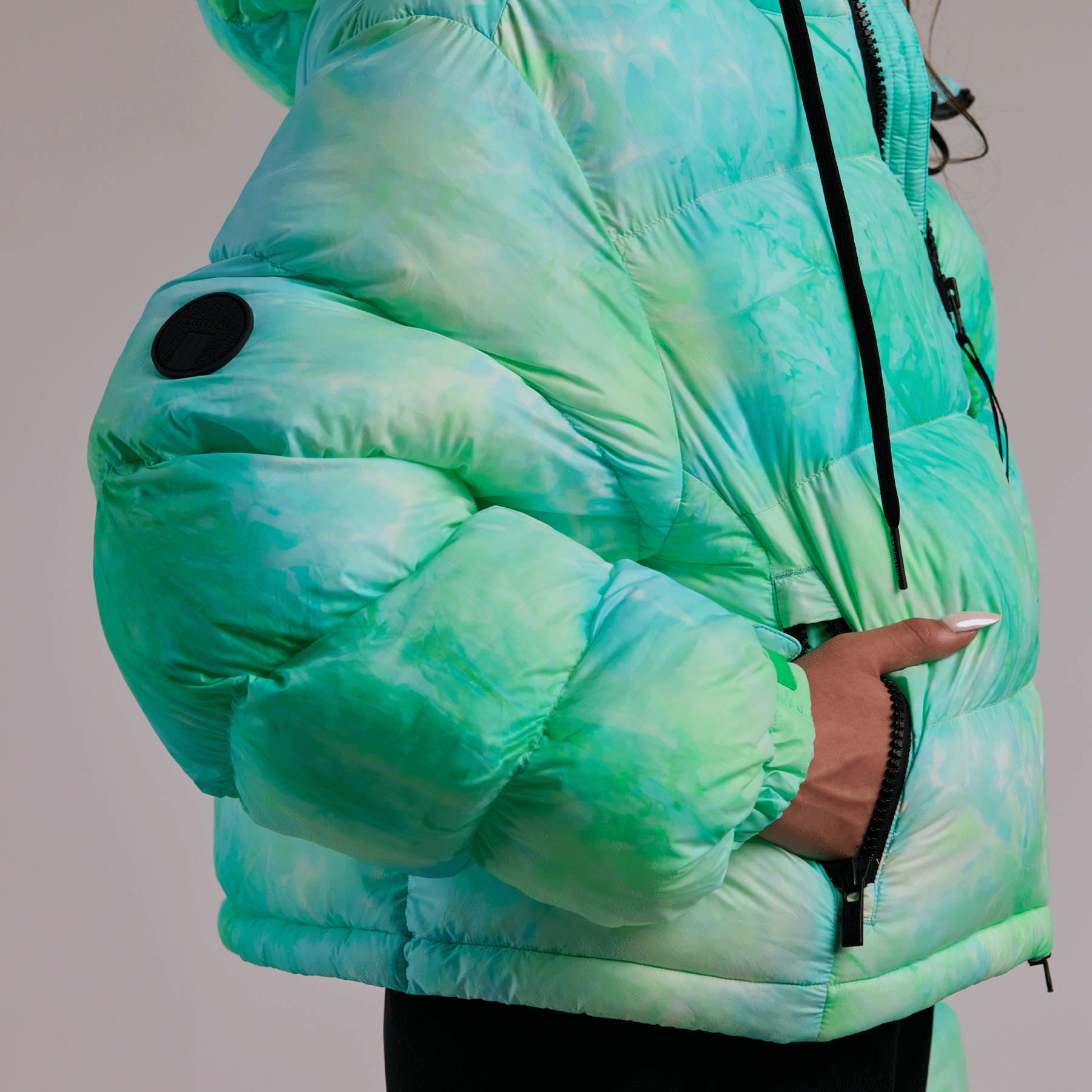 Cropped Puffer Jacket - Green Tie Dye-Goodwynn'sGoodwynn's