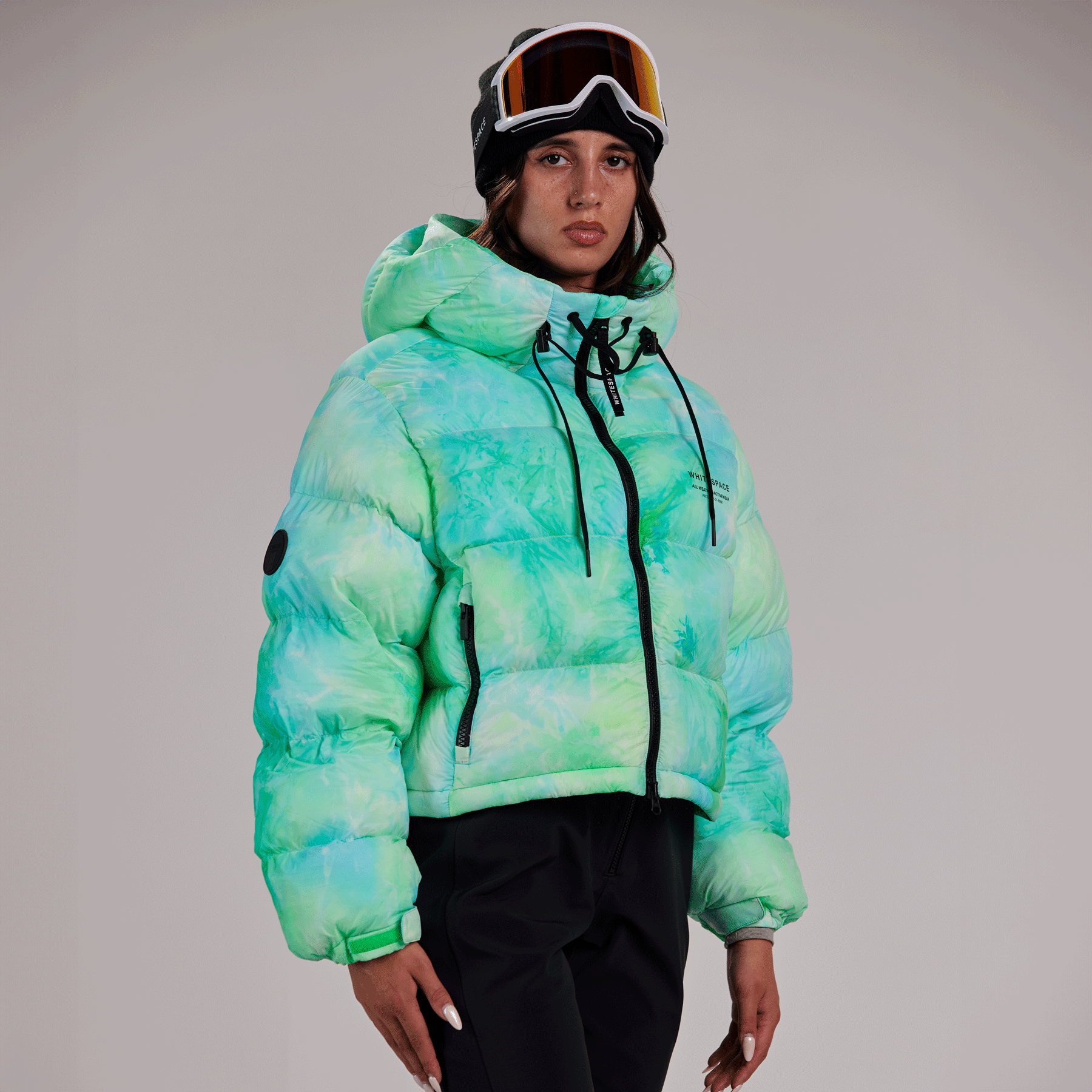 Cropped Puffer Jacket - Green Tie Dye-Goodwynn'sGoodwynn's