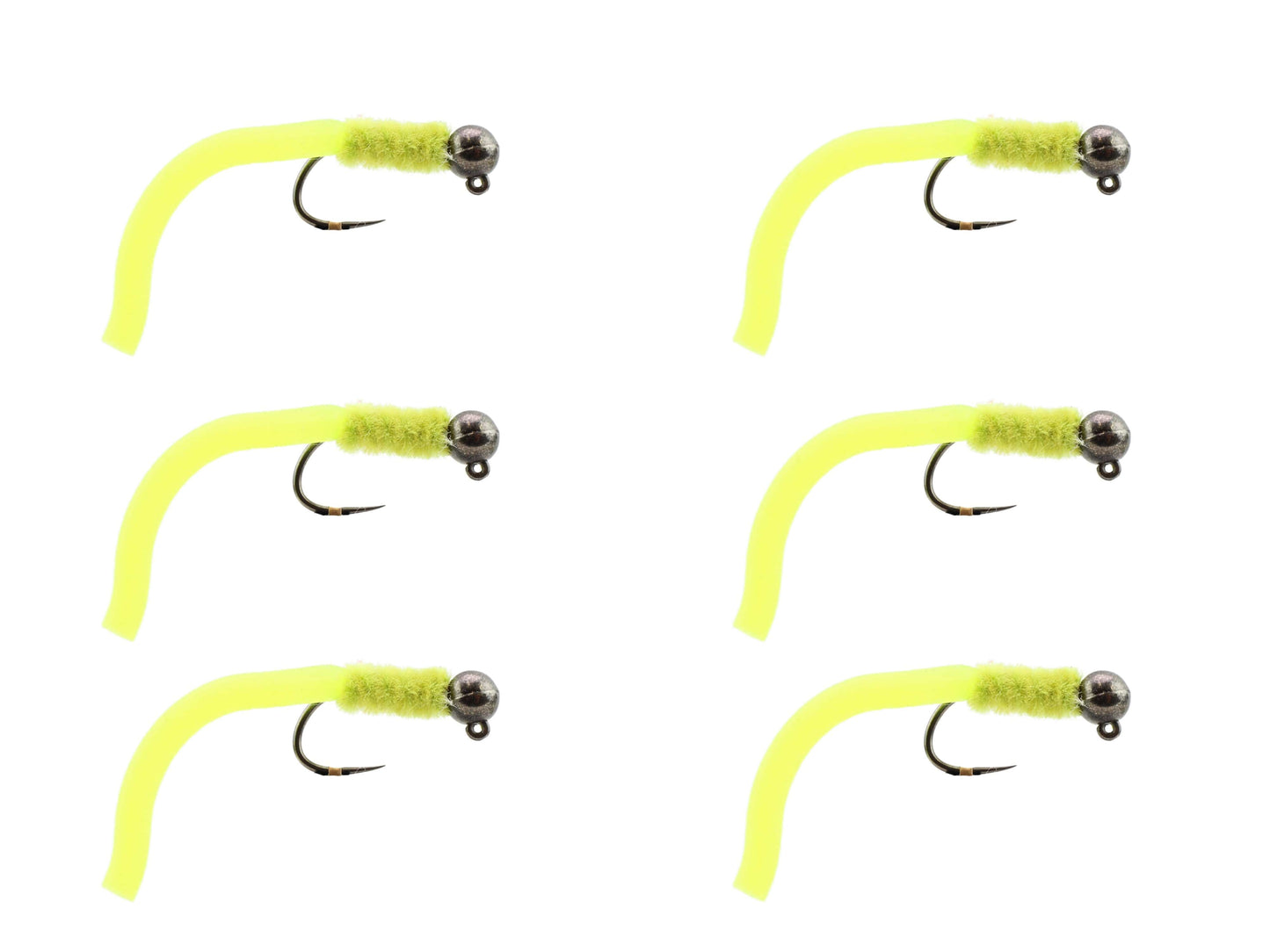 Wild Water Fly Fishing Tungsten Bead Head Yellow Squirmy Worm, Size 12, Qty. 6
