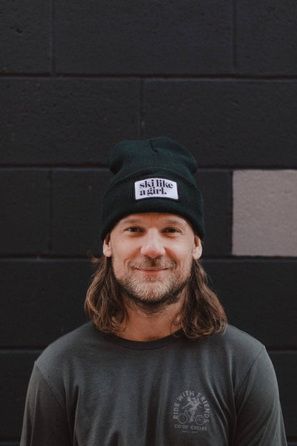 Ski Like a Girl - Ski Like a Girl Black Beanie with Patch