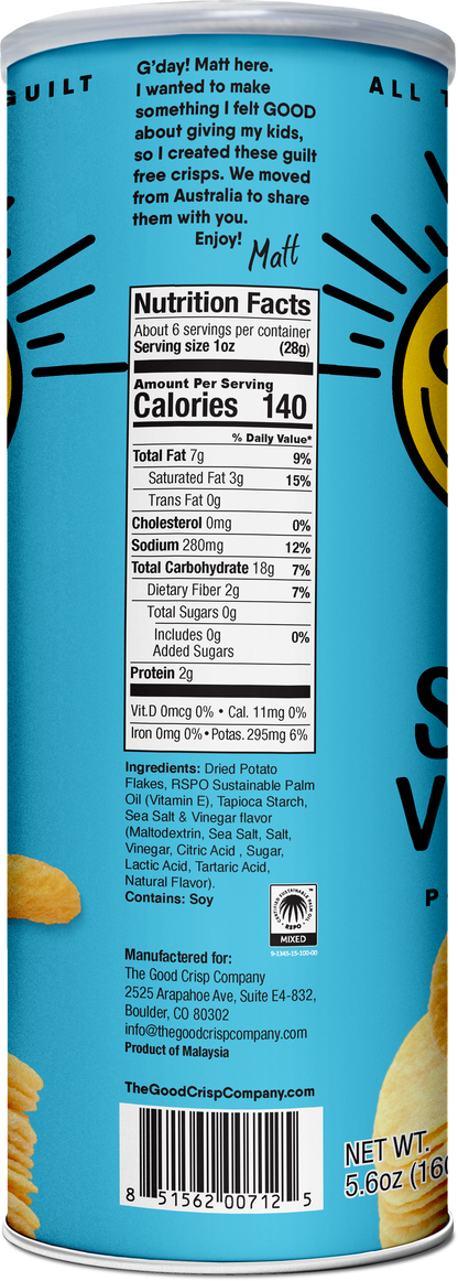 The Good Crisp Company - Sea Salt & Vinegar Chips - 5.6oz Cans (Case of 8)