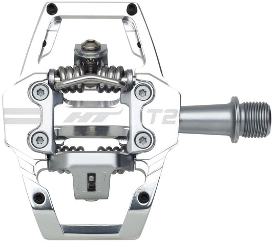 HT Components T2 Pedals - Dual Sided Clipless Platform Aluminum 9/16" Silver-Goodwynn's