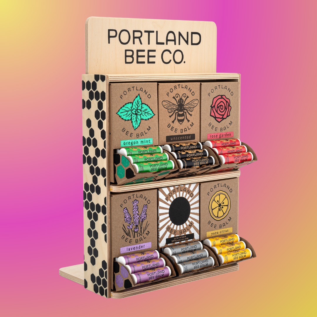 Portland Bee Balm - Wooden Beeswax Lip Balm Display – 144-Count Assortment