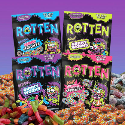 Rotten Candy - Gummy Worms & Cruncheez Candy Display: GF, Low Sugar