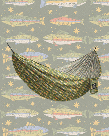 Trek Light - Double Hammock | Trout Print | Hanging Kit Sold Separate