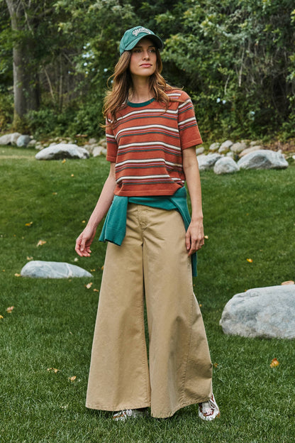 Urban Daizy - Striped Knit Ringer Tee With Crew Neck