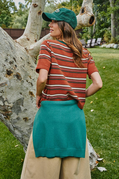 Urban Daizy - Striped Knit Ringer Tee With Crew Neck