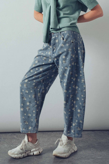 Urban Daizy - Floral Print Relaxed Fit Denim Pants