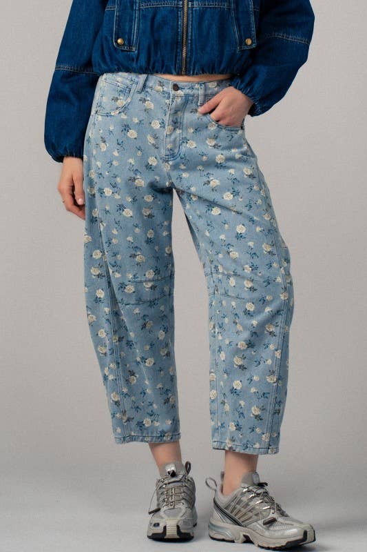 Urban Daizy - Floral Print Relaxed Fit Denim Pants-Goodwynn'sGoodwynn's