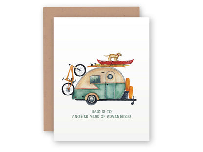 Watercolor Wednesday | Adventure Art & Stationery - Adventure Birthday Card | Retro Camper Design