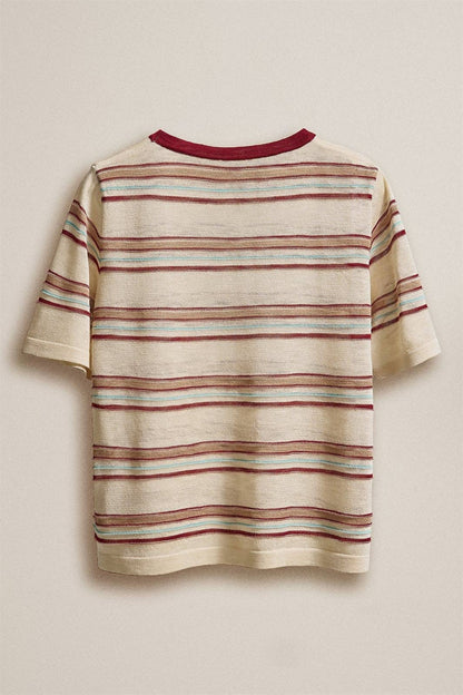 Urban Daizy - Striped Knit Ringer Tee With Crew Neck