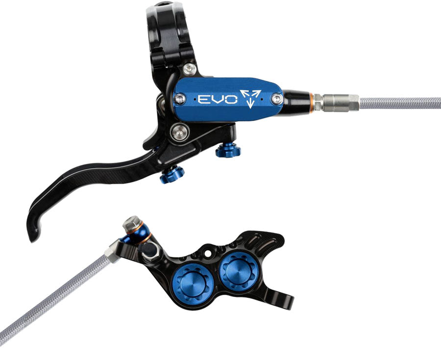 Hope EVO GR4 Disc Brake Lever Set - Right Hand Post Mount 4-Piston Braided Hydraulic Hose BLK/Blue-Goodwynn'sGoodwynn's