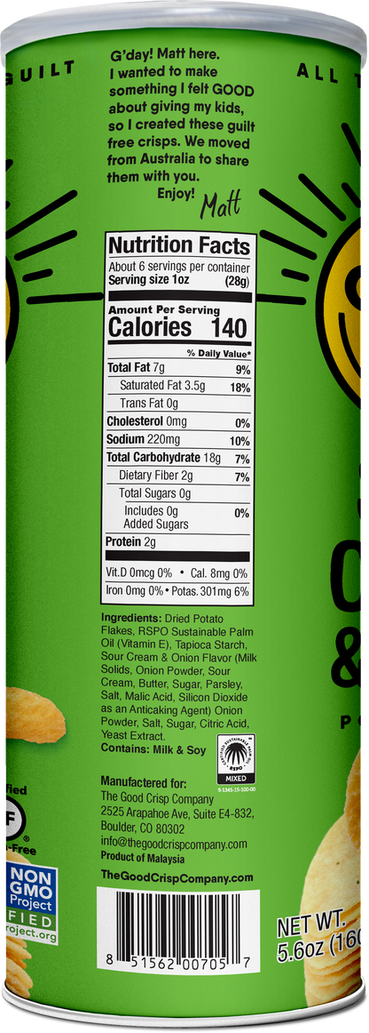 The Good Crisp Company - Sour Cream & Onion Chips - 5.6oz Cans (Case of 8)