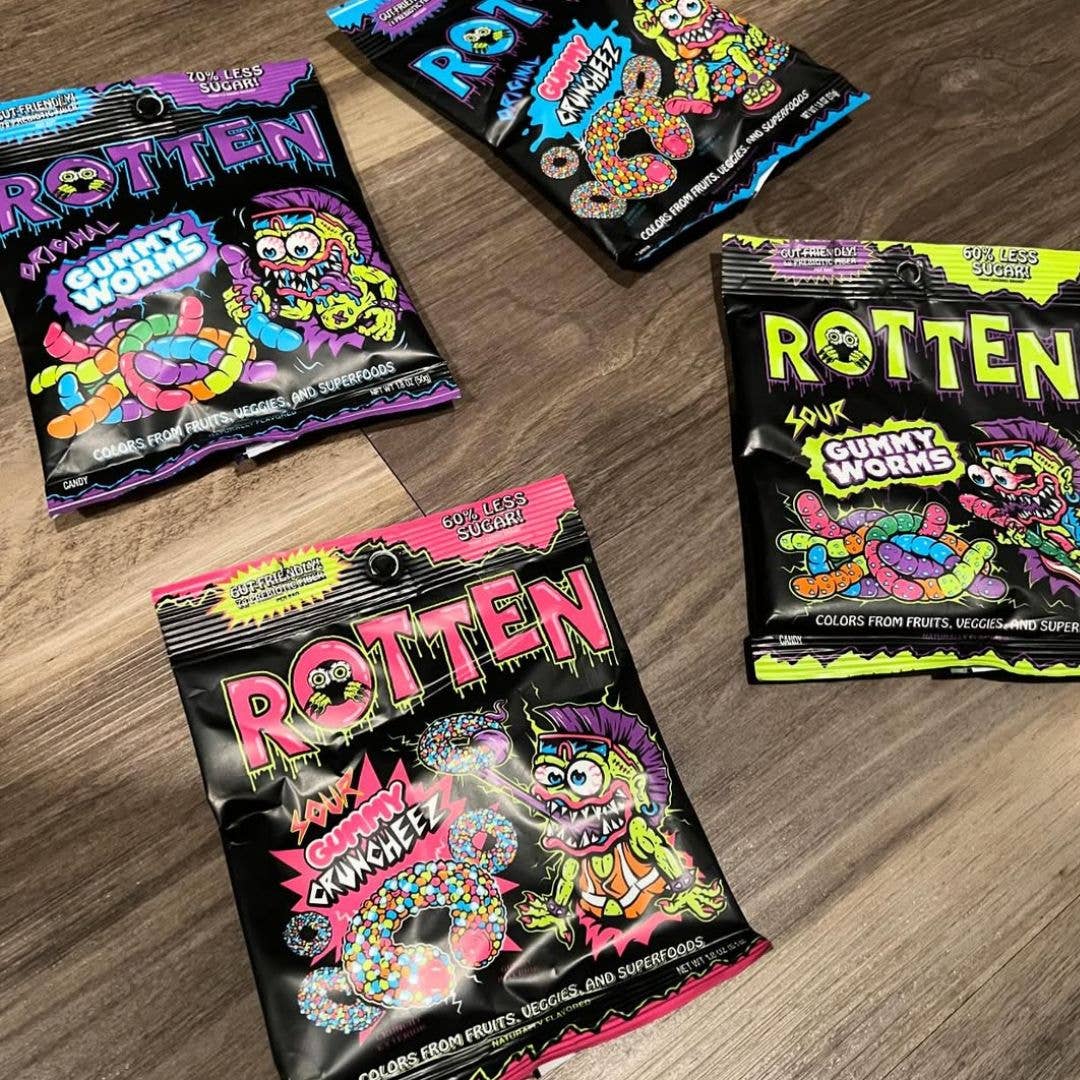 Rotten Candy - Gummy Worms & Cruncheez Candy Display: GF, Low Sugar