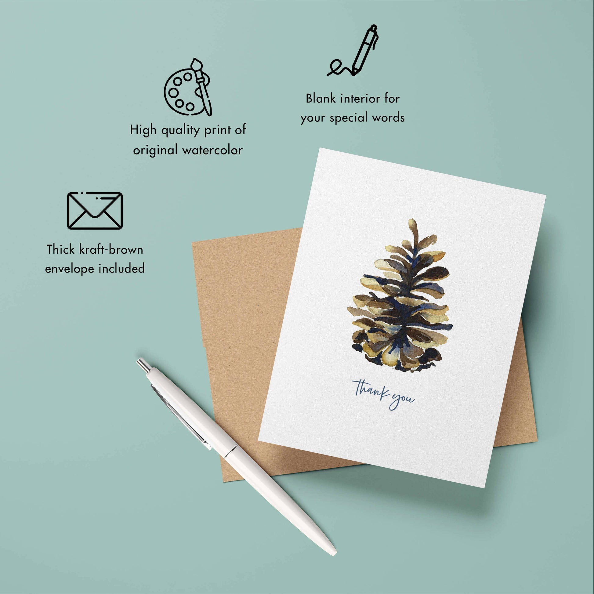 Watercolor Wednesday | Adventure Art & Stationery - Pinecone Thank You | Watercolor Greeting Card Note-Goodwynn'sGoodwynn's