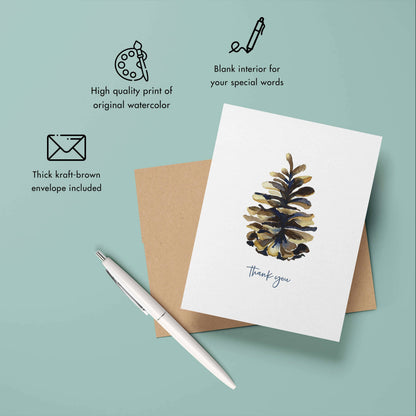 Watercolor Wednesday | Adventure Art & Stationery - Pinecone Thank You | Watercolor Greeting Card Note