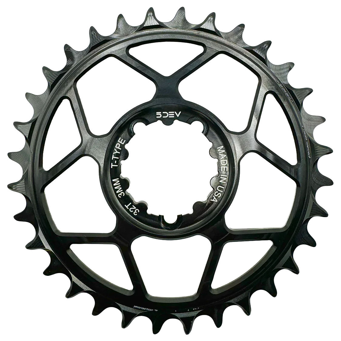 5Dev T-Type 3-Bolt Chainring 3mm Offset 34T - Black-Goodwynn'sGoodwynn's