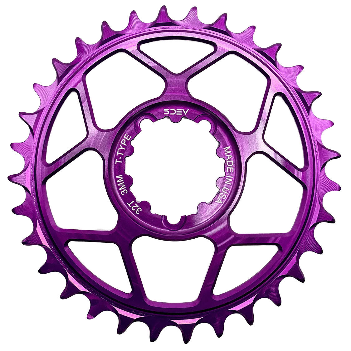 5Dev T-Type 3-Bolt Chainring 3mm Offset 32T - Purple-Goodwynn&#39;sGoodwynn&#39;s