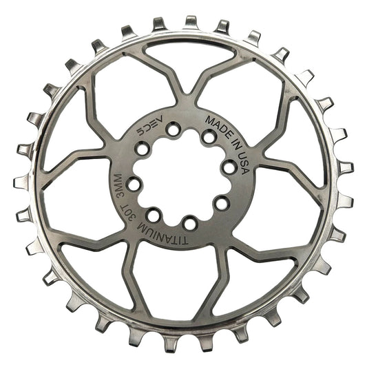 5Dev Titanium 8-Bolt Chainring 3mm Offset 30T - Raw/Silv-Goodwynn's