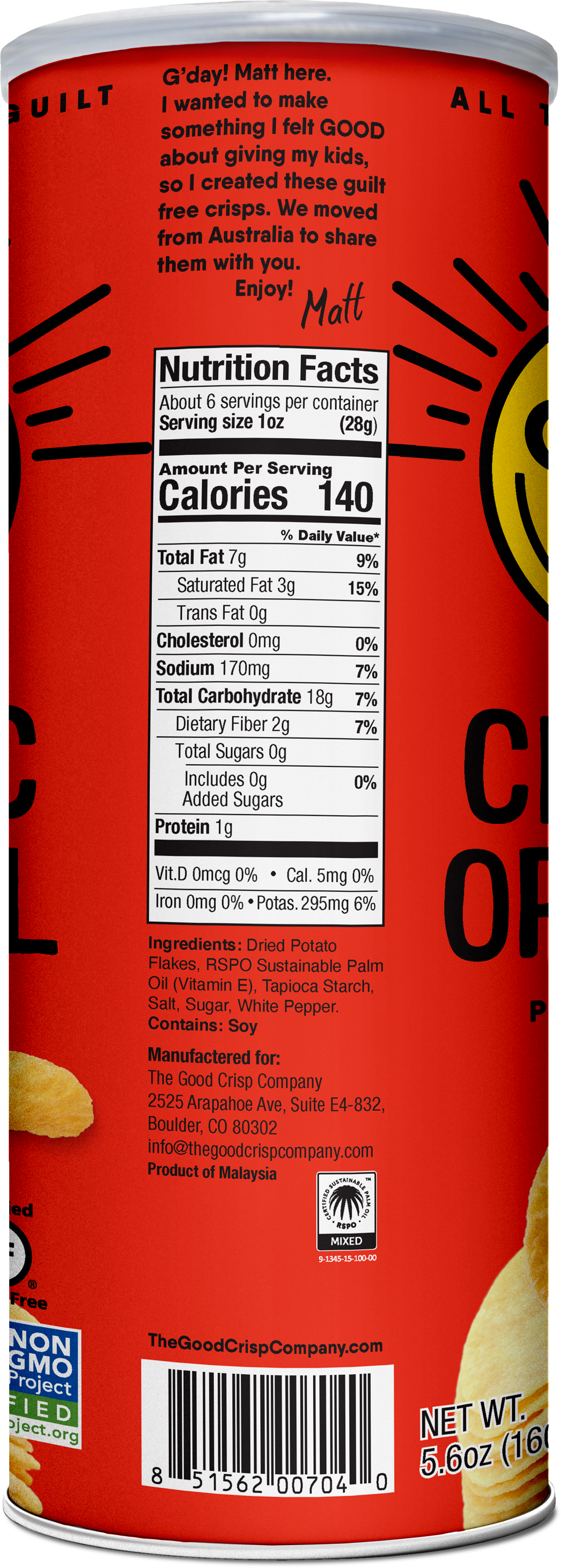 The Good Crisp Company - Classic Original Chips - 5.6oz Cans (Case of 8)