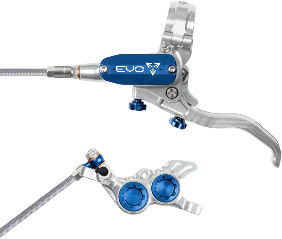 Hope EVO GR4 Disc Brake Lever Set - Left Hand Post Mount 4-Piston Braided Hydraulic Hose Silver/Blue-Goodwynn'sGoodwynn's
