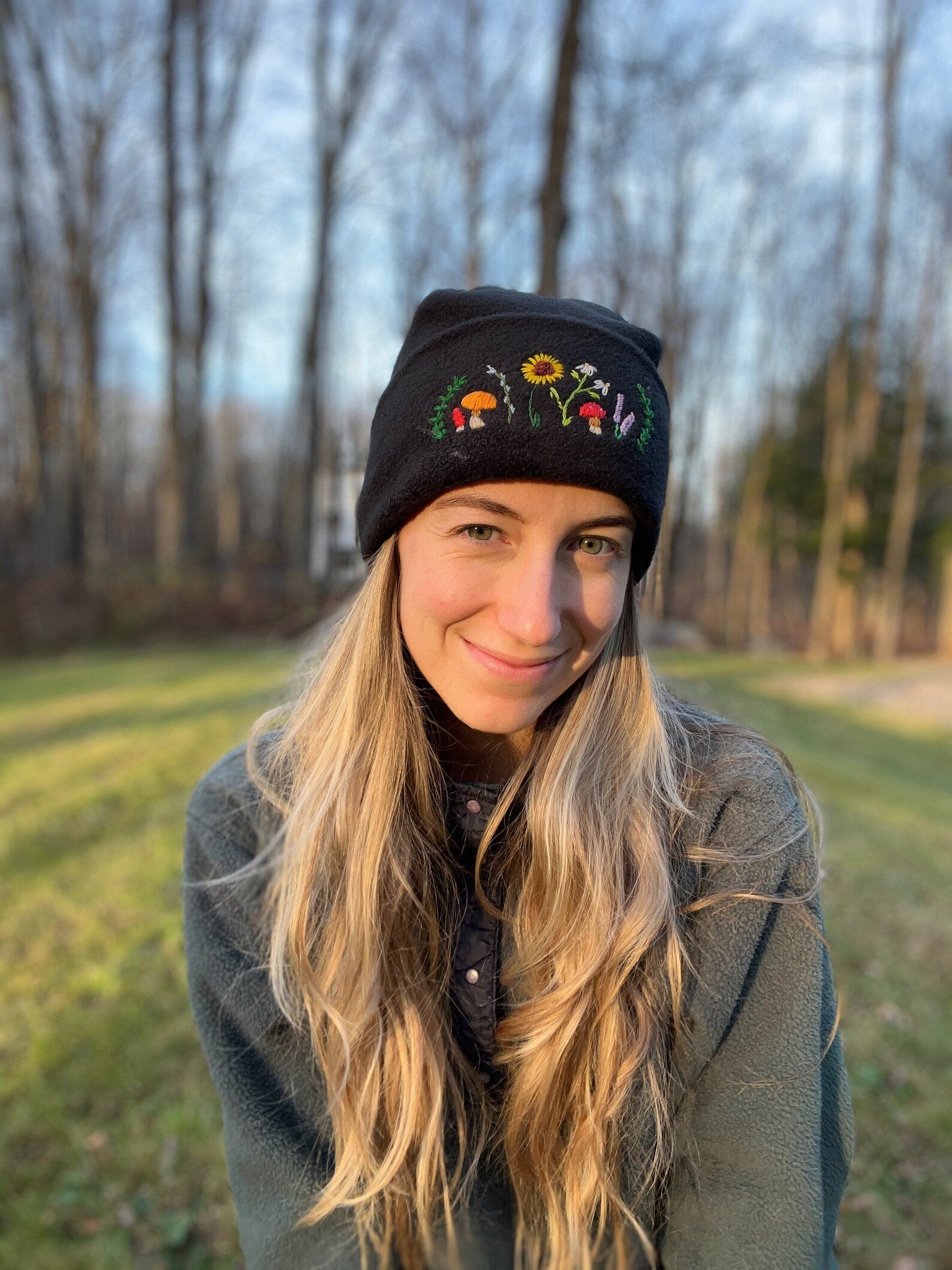 Mushroom Floral Fleece Beanie-Goodwynn'sGoodwynn's
