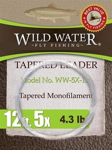 Wild Water Fly Fishing 12' Tapered Monofilament Leader 5X, 6 Pack-Goodwynn's