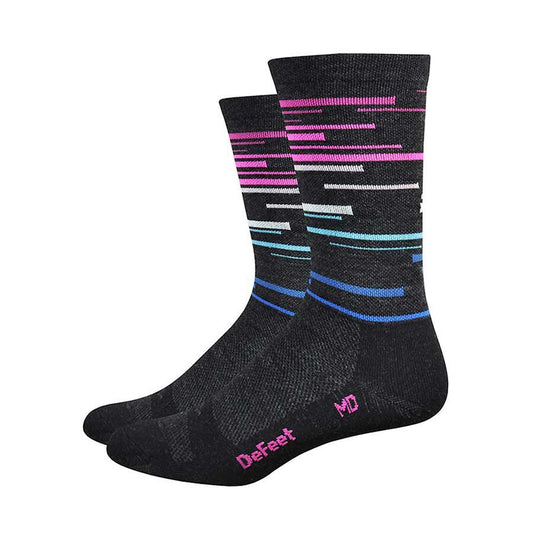 DeFeet Socks Wooleator 6" Charcoal w/ blue and pink XL