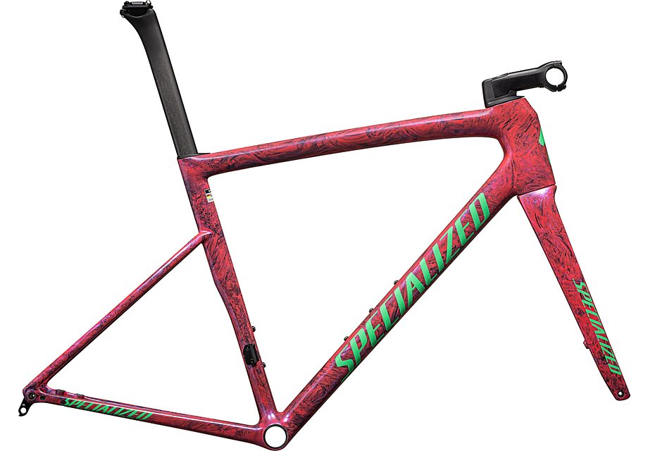 Specialized tarmac sl8 frmset gloss carbon / metallic vivid pink strata / electric green 49