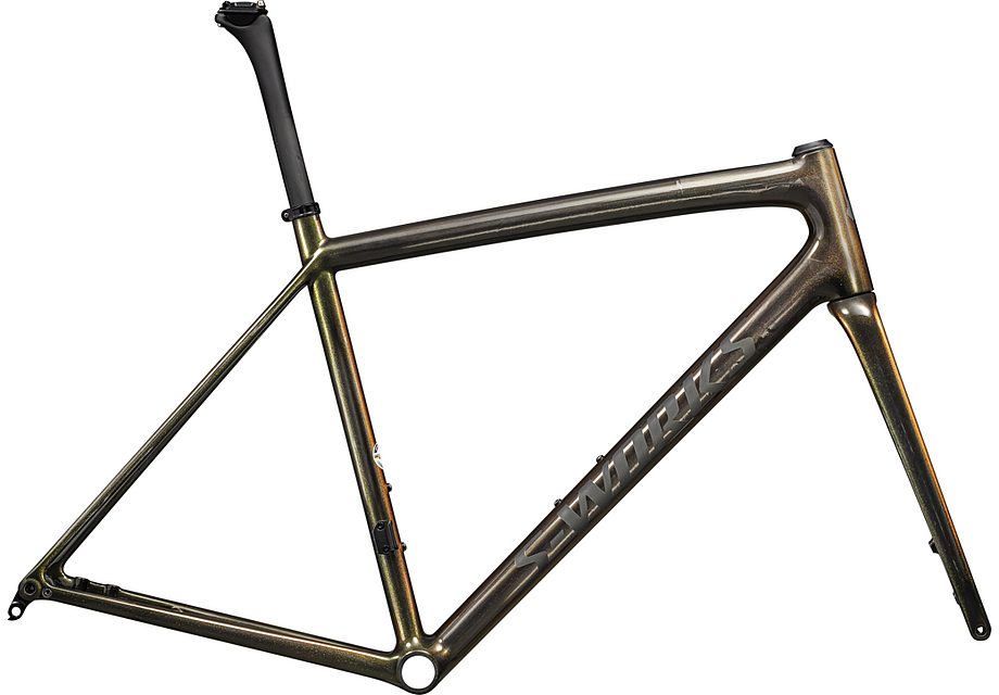 Specialized aethos S-Works frmset gloss carbon + magenta-gold edge fade + all over gold pearl 25% / satin metallic obsidian 49-Goodwynn'sGoodwynn's