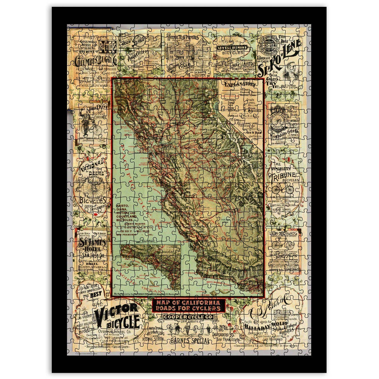 Map of California Roads for Cyclers Wooden Puzzle