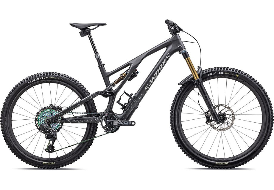 2023 Specialized Stumpjumper evo S-Works bike satin carbon / brushed liquid black metal / limestone / brushed chrome s2-Goodwynn'sGoodwynn's