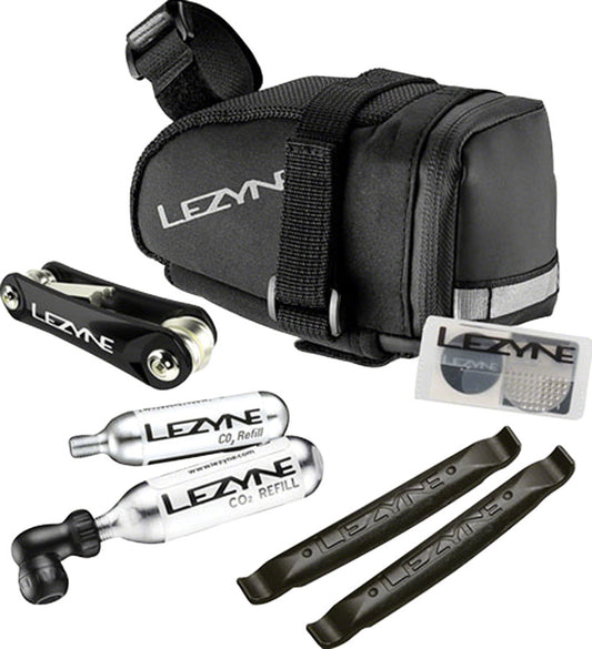 Lezyne M-Caddy Seat Bag Twin Speed Drive 16g CO2 Rap6 Tool SmartKit Composite Matrix Tire Levers BLK