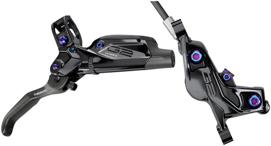 SRAM G2 Ultimate Disc Brake Lever - Front Post Mount Carbon Lever Titanium Hardware Gloss BLK Rainbow Hardware A2-Goodwynn's