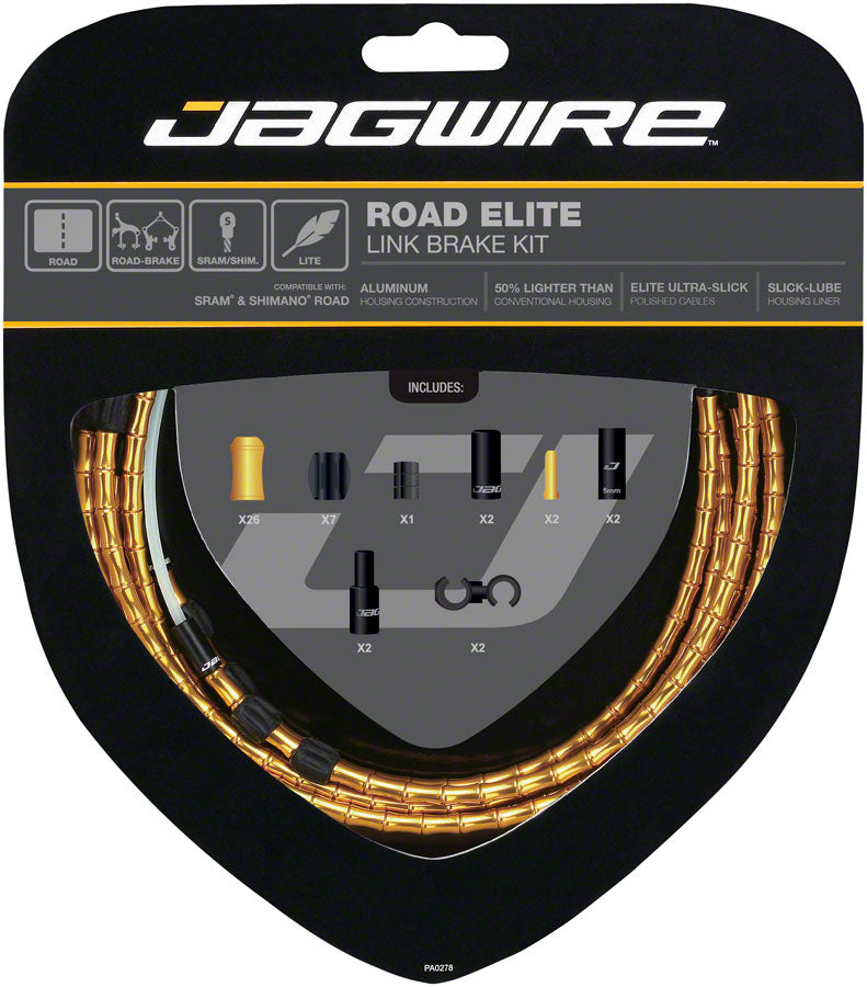 Jagwire Road Elite Link Brake Cable Kit SRAM/Shimano Ultra-Slick Uncoated Cables Gold-Goodwynn'sGoodwynn's