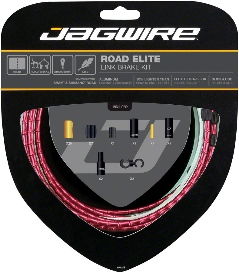 Jagwire Road Elite Link Brake Cable Kit SRAM/Shimano Ultra-Slick Uncoated Cables Red-Goodwynn'sGoodwynn's