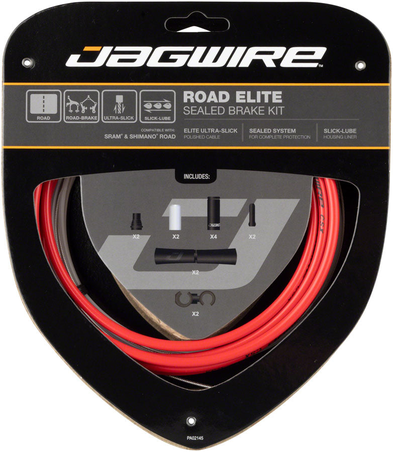 Jagwire Road Elite Sealed Brake Cable Kit - SRAM/Shimano Ultra-Slick Uncoated Cables Red-Goodwynn'sGoodwynn's