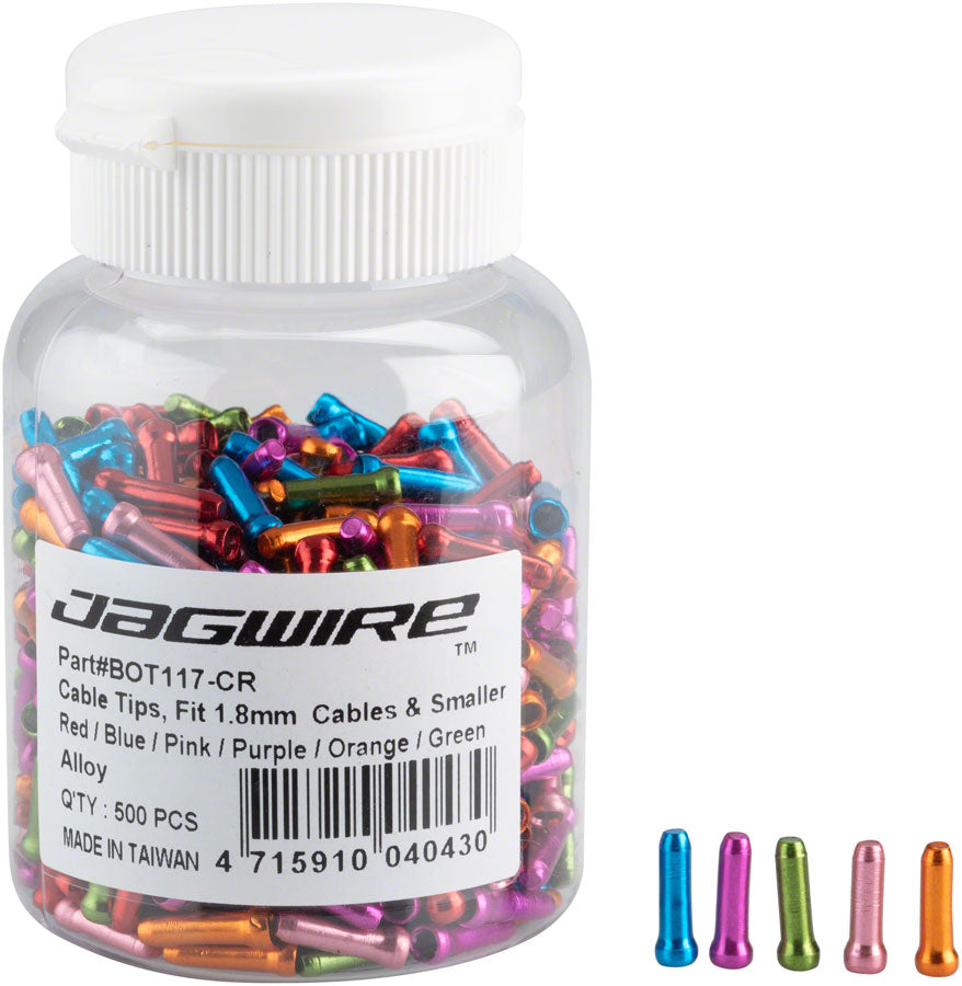 Jagwire 1.8mm Cable End Crimps Combo Bottle/500 Red Blue Pink Purple Orange Green-Goodwynn'sGoodwynn's