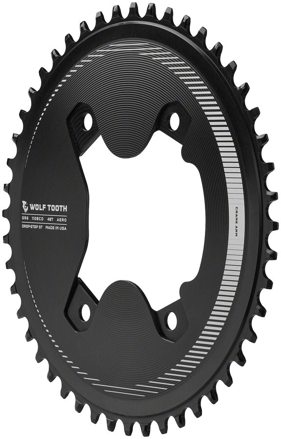 Wolf Tooth Aero 110 Asymmetric BCD Chainring - 48t 110 Asymmetric BCD 4-Bolt Drop-Stop ST For Shimano GRX 800 Series BLK-Goodwynn'sGoodwynn's