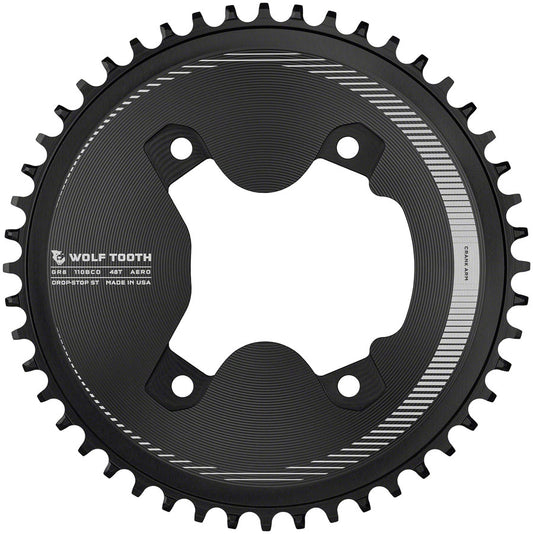Wolf Tooth Aero 110 Asymmetric BCD Chainring - 46t 110 Asymmetric BCD 4-Bolt Drop-Stop ST For Shimano GRX 800 Series BLK-Goodwynn's