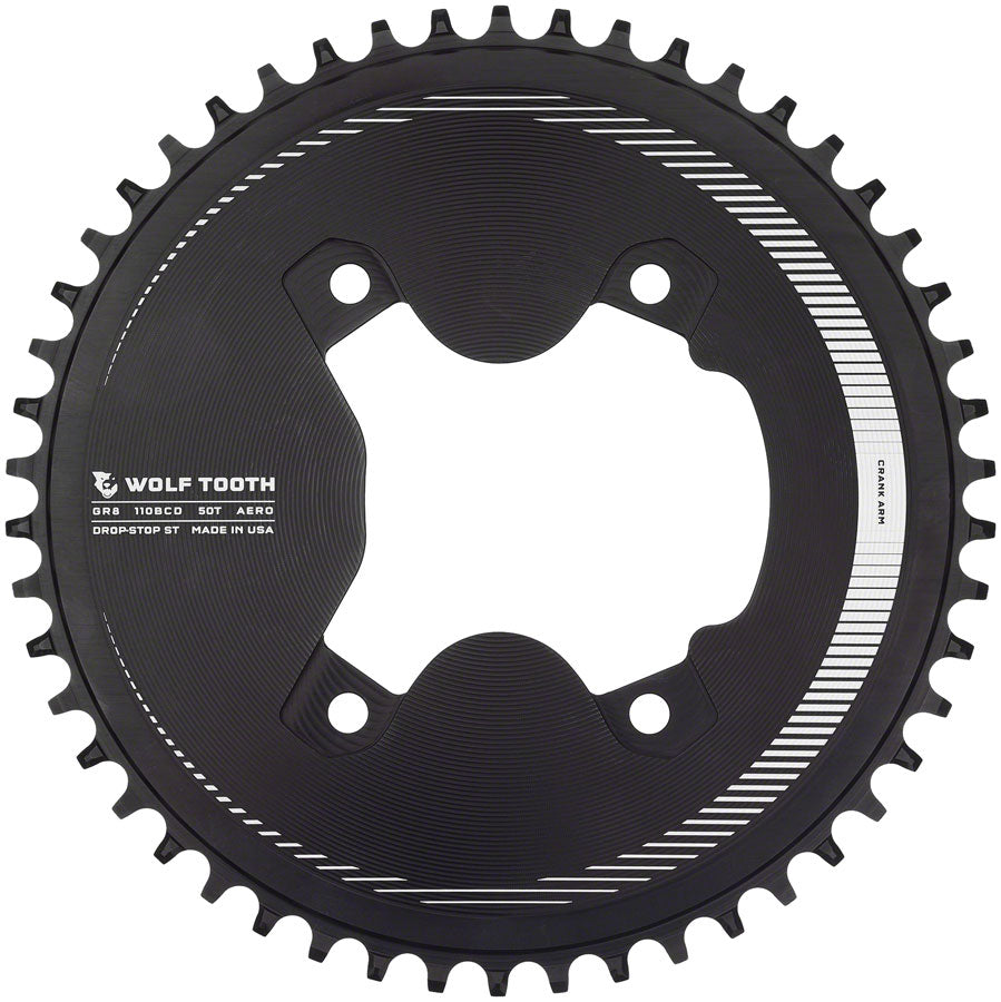 Wolf Tooth Aero 110 Asymmetric BCD Chainring - 50t 110 Asymmetric BCD 4-Bolt Drop-Stop ST For Shimano GRX 800 Series BLK-Goodwynn'sGoodwynn's