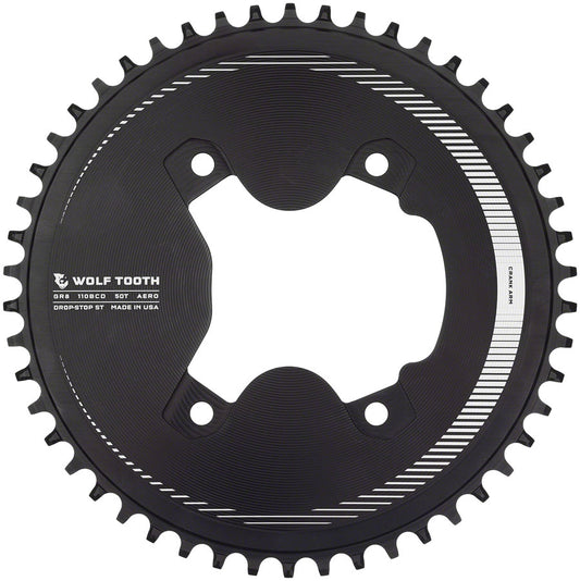 Wolf Tooth Aero 110 Asymmetric BCD Chainring - 50t 110 Asymmetric BCD 4-Bolt Drop-Stop ST For Shimano GRX 800 Series BLK-Goodwynn's