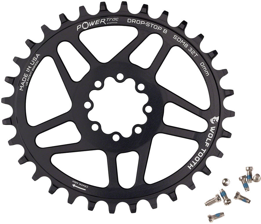 Wolf Tooth Elliptical Direct Mount Chainring - 32t SRAM Direct Mount Drop-Stop B For SRAM 8-Bolt Cranksets 0mm Offset BLK-Goodwynn'sGoodwynn's