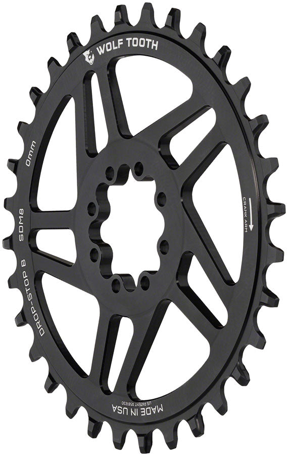 Wolf Tooth Direct Mount Chainring - 34t SRAM Direct Mount Drop-Stop B For SRAM 8-Bolt Cranksets 0mm Offset BLK-Goodwynn'sGoodwynn's