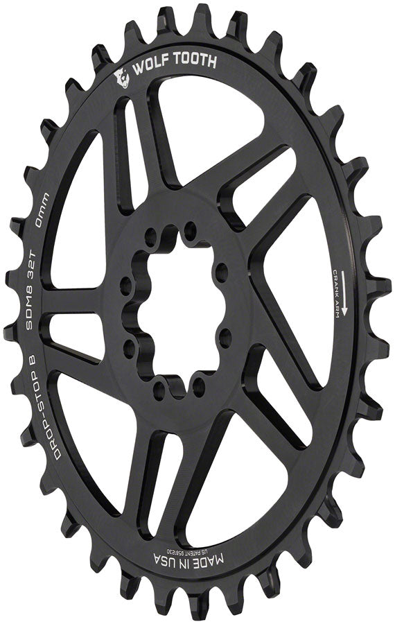 Wolf Tooth Direct Mount Chainring - 32t SRAM Direct Mount Drop-Stop B For SRAM 8-Bolt Cranksets 0mm Offset BLK-Goodwynn'sGoodwynn's