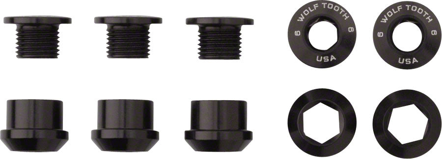 Wolf Tooth 1x Chainring Bolt Set - 6mm Dual Hex Fittings Set/5 Black-Goodwynn'sGoodwynn's